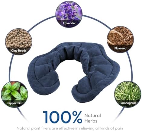 MORLIDEN Microwavable Heated Neck Wrap Warmer and Shoulder Weighted Heating Pad Microwave for Hot and Cold Compress - Navy Blue