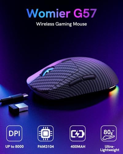 G57 Wireless Gaming Mouse, 8000 DPI, Carbon Fiber Pattern
