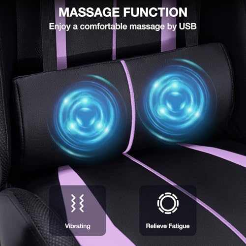 HOFFREE LED Gaming Chair with Massage RGB Light Computer Game Chair-Purple