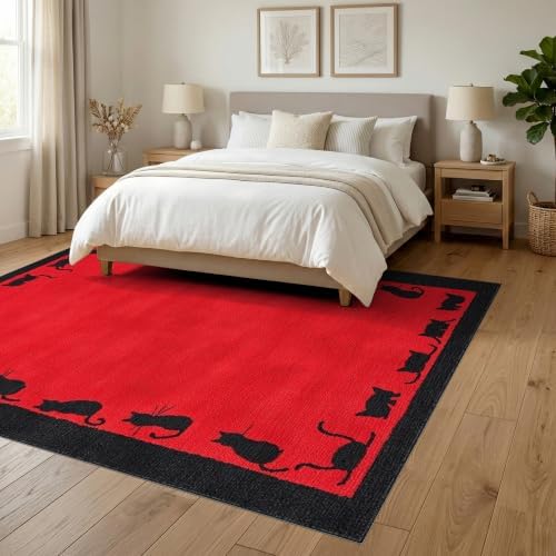 6'x9' Red Cat Crimson Artistic Washable Area Rug
