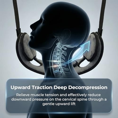 Adjustable Neck Traction Stretcher Strap for Cervical Relief, Portable Neck Decompression Device with Ear Holes & Release Buckle, Durable Cervical Traction Device for Home & Outdoor Use (Black)