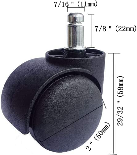 Office Chair Caster Wheel 2 Inch Universal Standard Size Computer Gaming Chair Caster Wheels Replacement Set of 5 (Black)