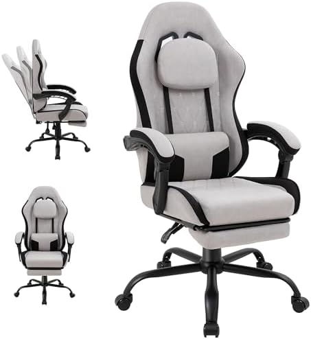 Video Gaming Chair, Ergonomic Office Chair with Footrest, Lumbar Support and Linkage Armrests, Swive Home Video Game Chairs for Adults, Gray
