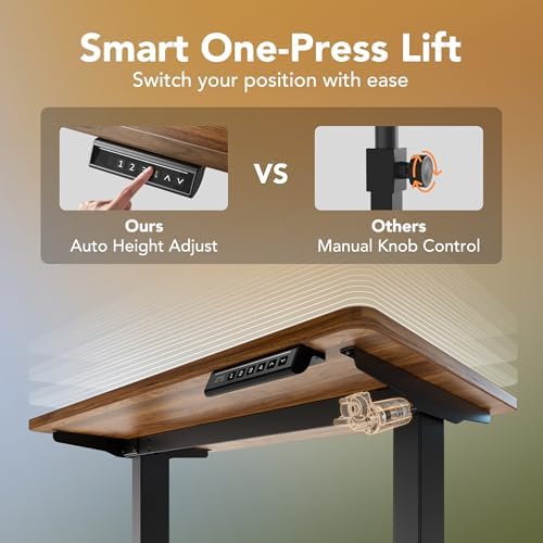 HUANUO 48x24 Inch Electric Standing Desk, Height Adjustable, Walnut