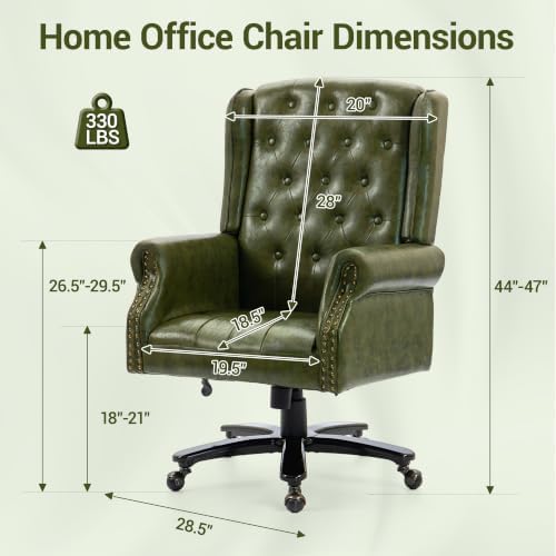 Vintage High Back Wingback Executive Office Chair, Green