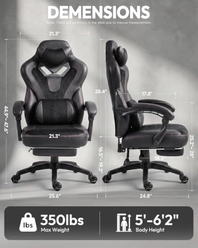 Dowinx Big and Tall Gaming Chair for Adults with Footrest, Massage Lumbar