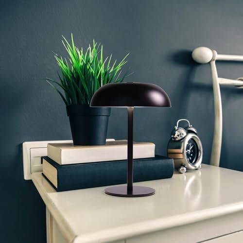 Cordless LED Mushroom Table Lamp, 5200mAh Battery, Dimmable 3 Color, Black