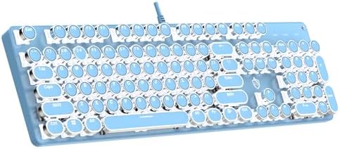 Typewriter Mechanical Gaming Keyboard with White Light Backlit Red Switches, 104 Keys Retro Round Keycap, Wired Typewriter Style Comfortable Typing Soud (Blue)