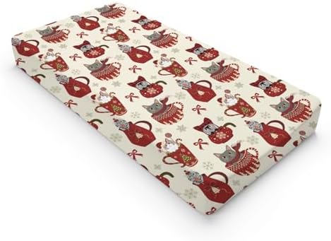 Cute Christmas Cat Bows Winter Holiday Snowflakes Pattern Baby Changing Pad Cover, Unisex Christmas Nursery Diaper Changing Table Pad Mat Sheet for Boys Girls-16x32