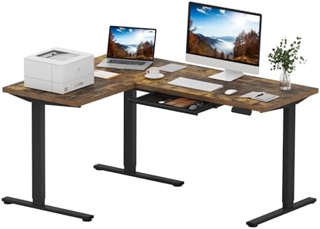 SANODESK Electric L-Shaped Corner Standing Desk with Drawer，63x48