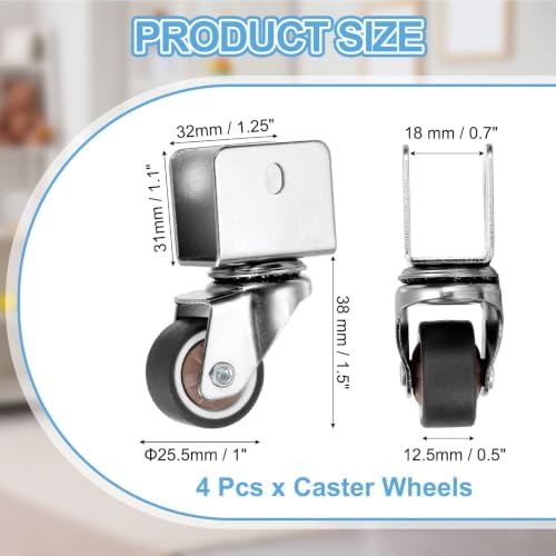 PATIKIL 1 Inch Caster Wheels, 4 Pcs Swivel Casters with 0.7" U Bracket Opening 55 Lb Capacity Per Caster for Furniture Office Chairs Carts and Cabinets, Brown