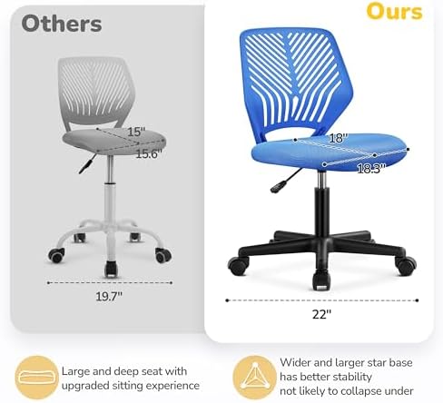 Yaheetech Small Desk Chair, Armless Adjustable Swivel Seat, Blue