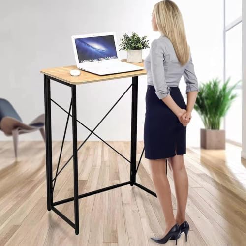 Ytaoka Folding Laptop Computer Desk, Standing Desk, 31in Small Desk for Sitting or Standing, No Need to Assembly, Suitable for Home, Office, Writing (Wood Board Color)
