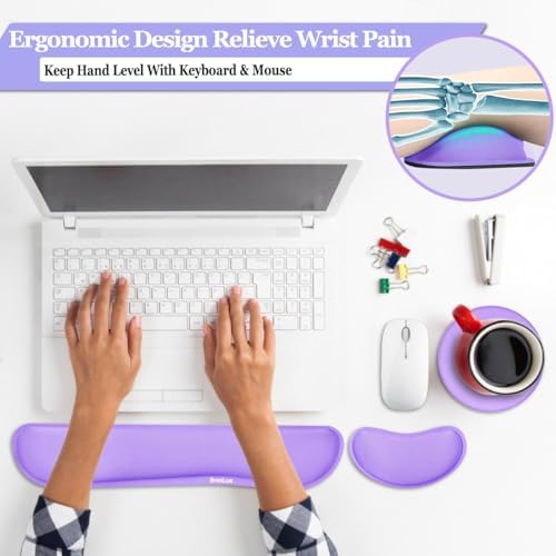 BamLue Keyboard Wrist Rest, BamLue Memory Foam Pad Set for Easy Typing & Pain Relief for Laptop, Office & Home, Ergonomic Sets for Keyboard, Gel Mouse Wrist Rest, Smooth Fiber Cushion Wrist Support