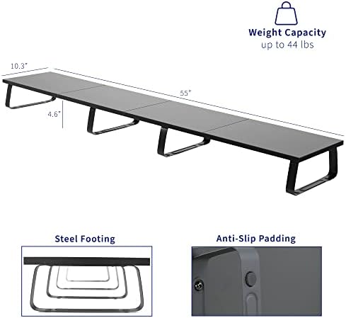 VIVO 55 inch Extra Long Monitor Stand, Wood & Steel Desktop Riser, Multi Screen, TV, Keyboard, Laptop, Ergonomic Desk and Tabletop Organizer, Black, STAND-V000D5