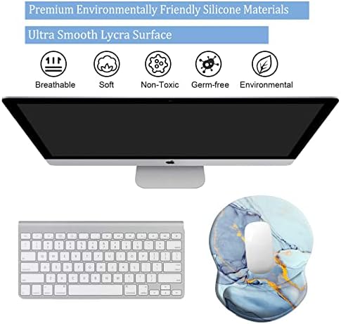 Ergonomic Wrist Support Mouse Pad - Comfortable Computer Mouse Pad with Non-Slip PU Base for Home Office Working Gaming (Light Blue Marble)
