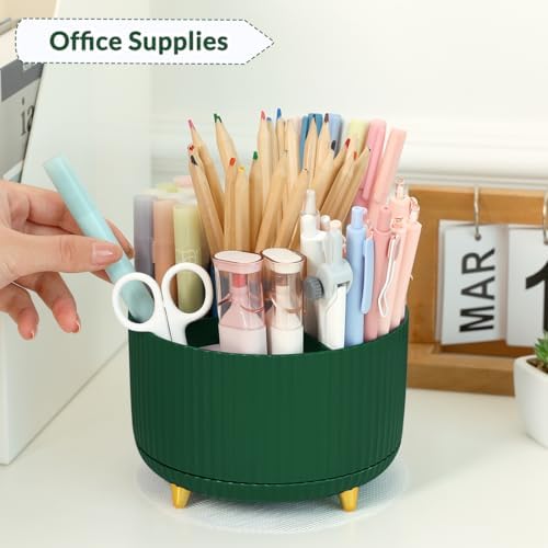 SKYDUE 360 Degree Rotating Desk Organizer, Dual-Purpose Pencil Pen Holder for Desk, Rotating Desk Pen Organizer with 5 Slots, Art Supplies, Pencil Cup for Office, School, Home
