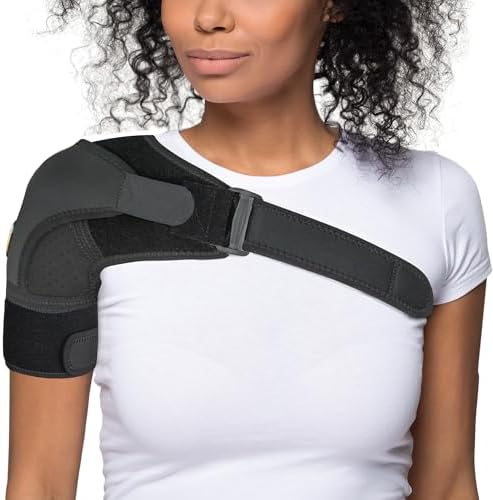 Shoulder Brace for Women & Men | Support for Torn Rotator Cuff & Other Shoulder Injury - Ac Joint, Dislocated, Separated, Frozen Shoulder | Neoprene Compression Wrap | by FIGHTECH (BLK, S-M)