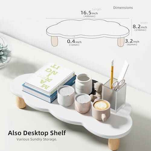 AFOOYO Monitor Stand Riser,Cloud Shape Wood Computer Monitor Stand, 16.5IN Monitor Stand Riser, Multi-Purpose Desktop Organizer Riser for Computer,Laptop,Printer,TV,White