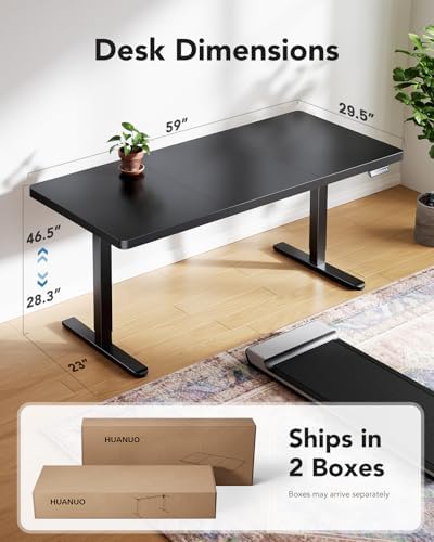 HUANUO 60 x 30 Inch Large Electric Standing Desk, Brushless Motor, Black