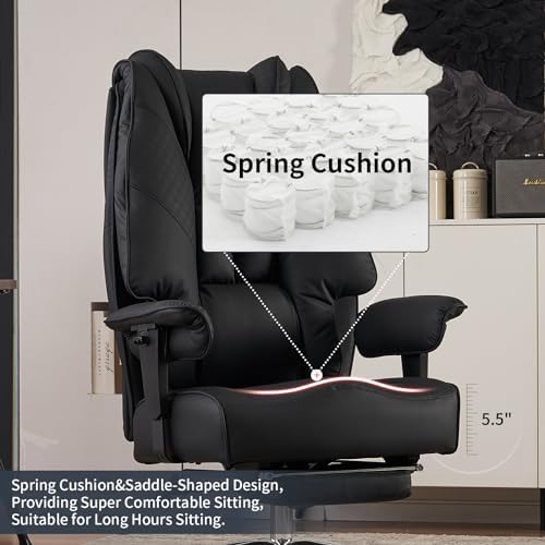 EXCEBET Big and Tall Office Chair 400lbs Wide Seat, Leather High Back Executive Office Chair with Foot Rest, Ergonomic Chairs Lumbar Support for Lower Back Pain Relief (Black)