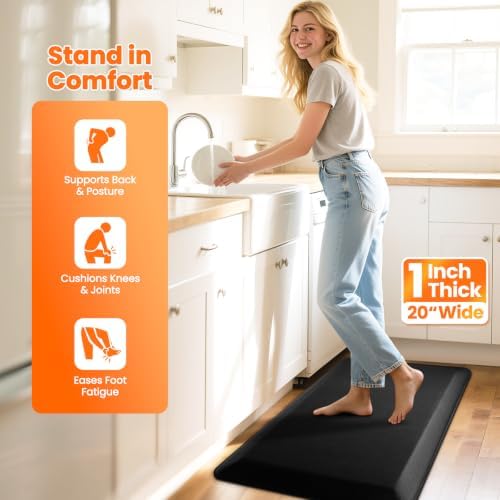 1-Inch Thick Anti-Fatigue Mat for Kitchen and Standing Desk, 20"x32", Black