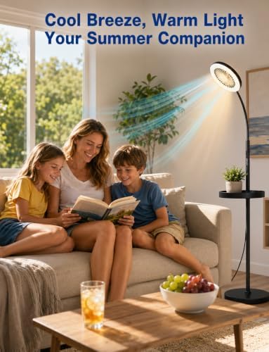 Floor Fan with Light, 26W LED RGB Dimmable Standing Lamp
