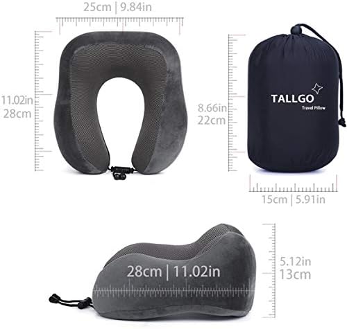 TALLGO Travel Pillow, Best Memory Foam Neck Pillow Head Support Soft Pillow for Sleeping Rest, Airplane Car & Home Use (Grey)