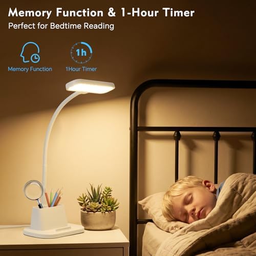 BOHON Desk Lamp for Home Office Desk Light with USB-C Charging Port White