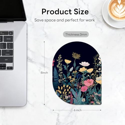 Contoured Oval Mouse Pad 6x8in Non-Slip for Laptop,Flowers