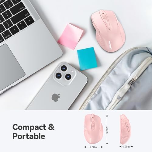 TECKNET Wireless Mouse, 2.4G Ergonomic Computer Mouse, 2600 DPI, Pink