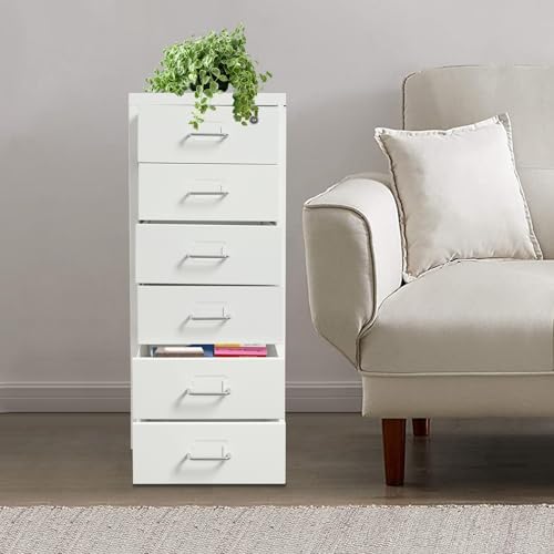 6 Drawer Rolling File Cabinet with Lock, Metal Filing Cabinet with Wheels, Desk Organizer with Drawer, Under Desk Storage for Home Office
