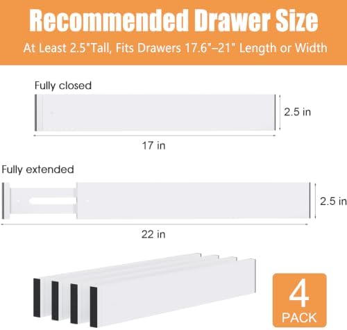 Bamboo Drawer Dividers, Adjustable Drawer Organizers, Fits 17.6–21" Drawers