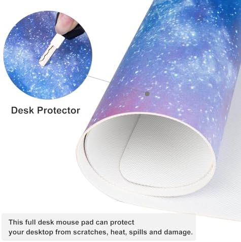 QiyI PU Leather Large Mouse Pad, Office Decor, 31.5" x 11.8", Blue Galaxy