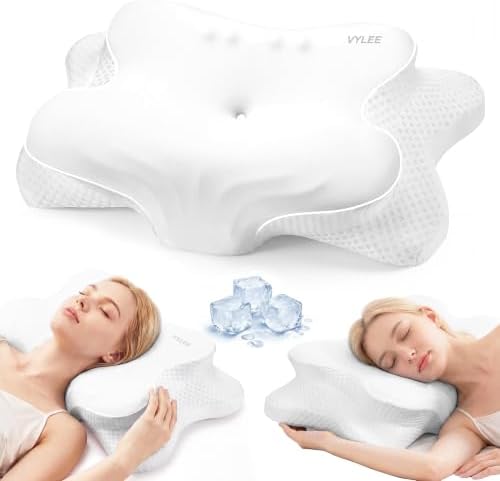 VYLEE Cervical Neck Pillow, Memory Foam Contour Pillow (White)