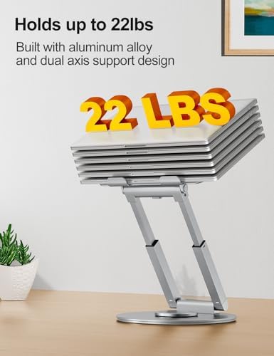 tounee Telescopic Laptop Stand for Desk with 360° Swivel Base, Sit to Stand, Height Adjustable, Portable Riser Holder for Good Posture, Compatible with All Laptops 10-17"-Silver