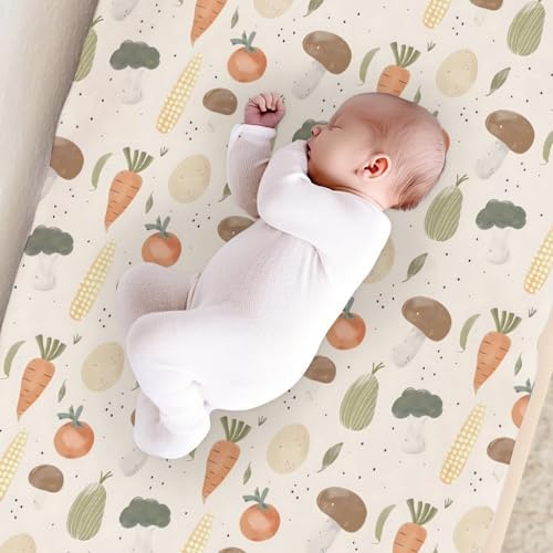 Cartoon Vegetable Mushroom Carrots Pattern Baby Changing Pad Cover, Unisex Vegetable Nursery Diaper Changing Table Pad Mat Sheet for Boys Girls-16x32