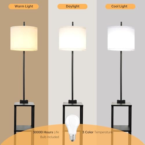 Qupui Floor Lamp with Side Table, USB Charging, 3-Color LED, Black