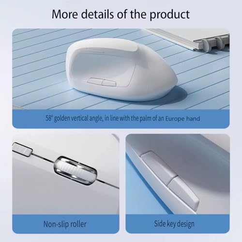 Ergonomic Vertical Mouse Wireless, Rechargeable Ergo Mouse for Carpal Tunnel Relief, 3200DPI Adjustable, 6 Buttons for PC/Laptop/Mac/Windows (Soft Pink)