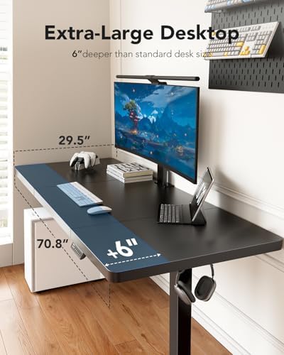 HUANUO 71 x 30 Inch Large Electric Standing Desk, Brushless Motor, Black