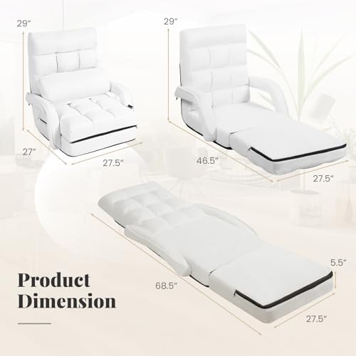 GIANTEX Folding Floor Chair with 6-Position Adjustable Backrest (White)