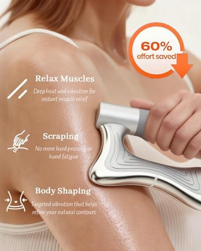 Muscle Scraper Tool, Heated Fascia Massage Tool with Vibration & Heating, Electric Body Contouring Device, 3 Modes LED Display, Rechargeable Wireless Gua Sha Massager for Full Body (Silver)