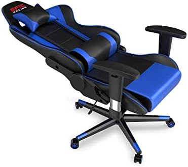 Professional Blue Gaming Chair - Leather Gaming Chair with Adjustable Height and Headrest Support