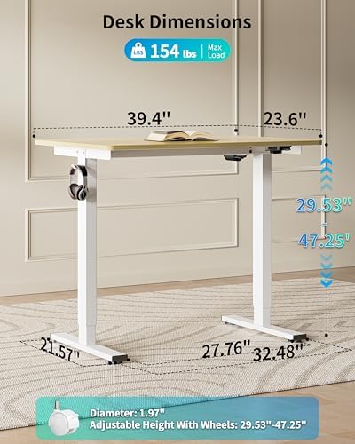 BIZUM 39.4" Small Electric Standing Desk Height Adjustable, Whole Piece Stand Up Computer Desk Work Study Writing Gaming Desks for Home Office Oak
