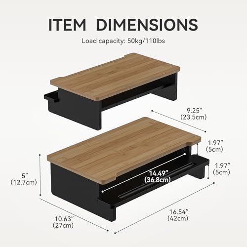 16.5” Bamboo Monitor Stand with Phone & Tablet Holder Desk Shelf