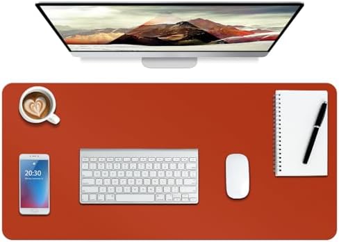 Boutilon Leather Desk Pad Protector,Non-Slip Mouse Pad,Laptop Desk Pad,Office Mouse Mat,Waterproof Leather Desk Blotter,Desk Writing Pad for Office and Home (S-Orange H,24"x 14")