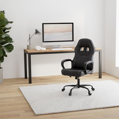 Gaming Chair PC Computer Chair Office Chair for Adult Teen Kids, Ergonomic PU Leather Gamer Chair with Lumbar Support High Back Adjustable Rolling Swivel Desk Chair, Black