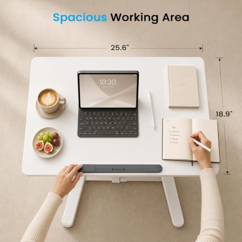 25" Mobile Folding Desk, Pneumatic No-Assembly Standing Desk, White
