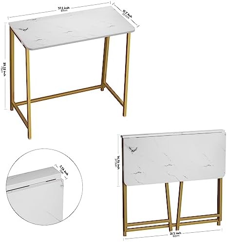 WOHOMO Folding Desk, 31.5" Foldable Computer Table for Small Spaces, Gold