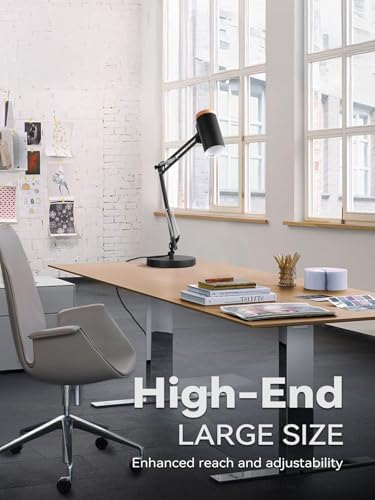 TORCHSTAR Tall Swing Arm Desk Lamp with Wooden Accent, Large Size, Black